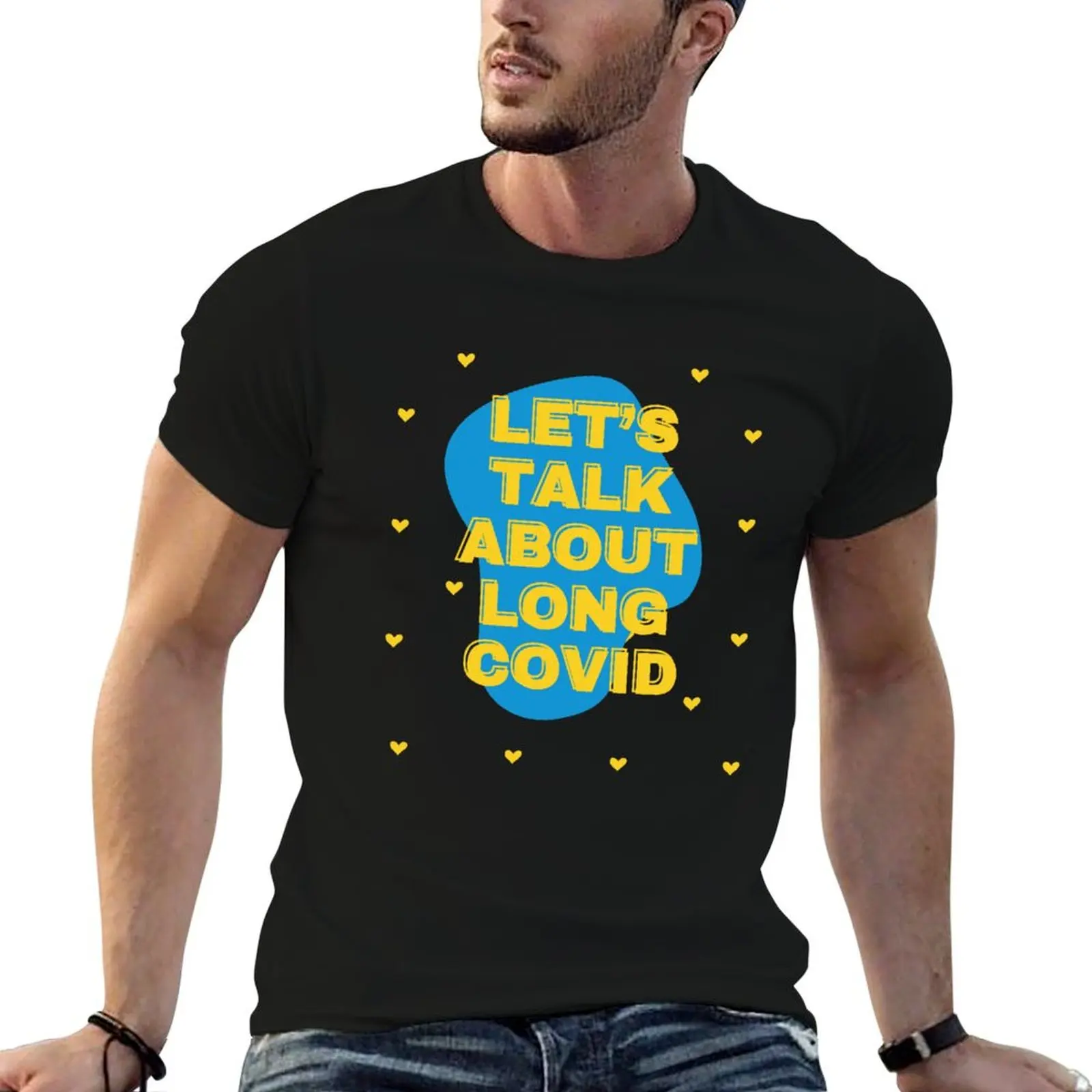 Camiseta negra con estampado 'Talk About Long Covid' para hombre, camiseta para hombre 100% algodón, paquete de camisetas de algodón