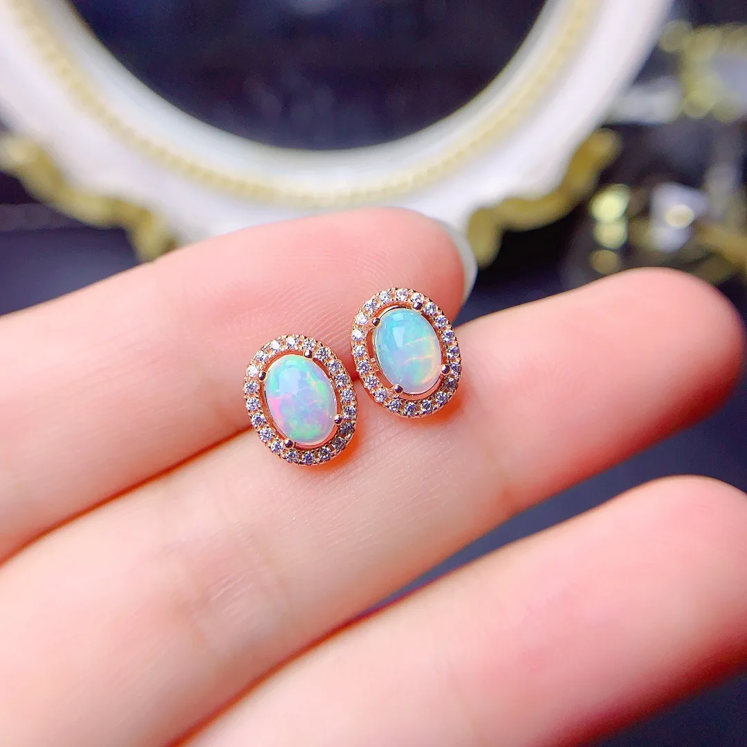 S925 Sterling Silver Natural Opal Stud Earrings 5*7mm Earrings for Women Earings Free Shipping for Girls
