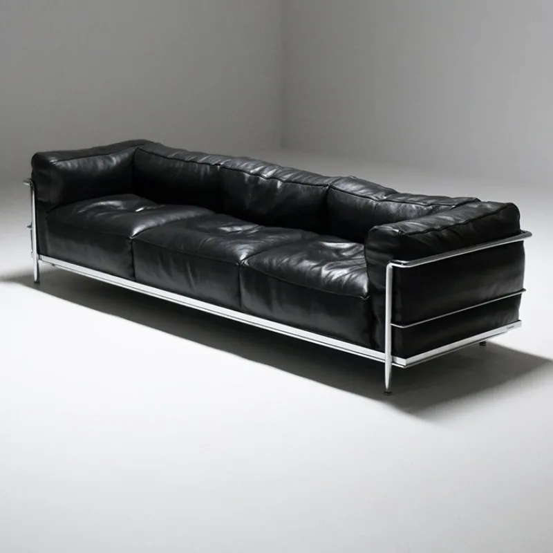 LC3 sofa 1:1 replica simple all-green leather down sofa Bauhaus living room casual oil wax leather three people