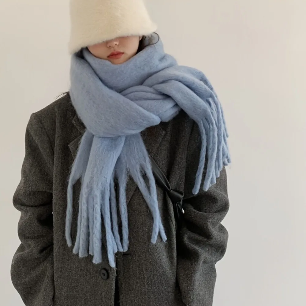 Утолщенный и удлиненный шарф чистого цвета 2025 года для женщин, зимний, универсальный, шаль, шарф, теплый