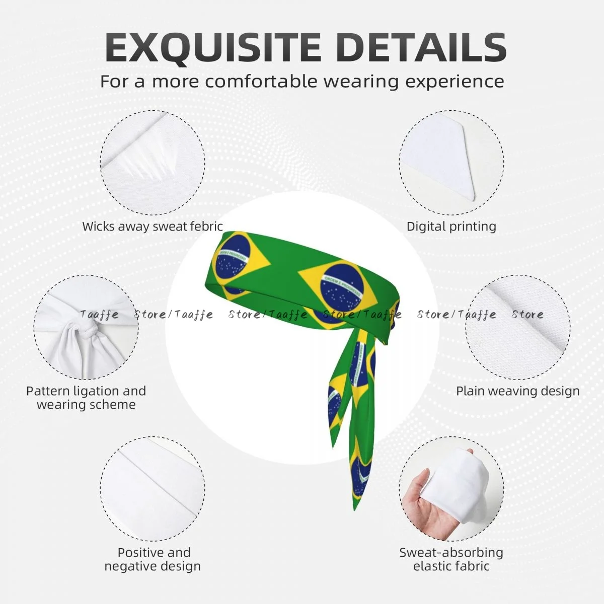 Brazil Flag Bandanas Hairband Head Tie Sports Headband for Running Tennis Karate Athletics Brief Style