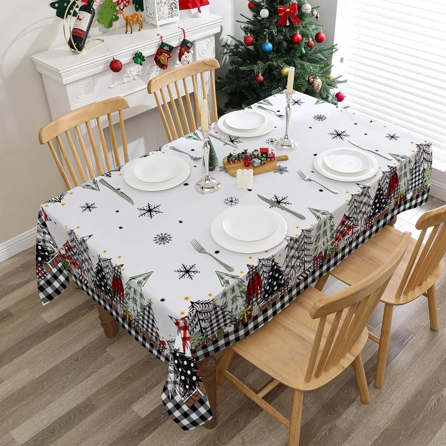 

Holiday Table Cloth Christmas Tablecloth for Rectangle Buffalo Plaid Christmas Tree Decorations for Home