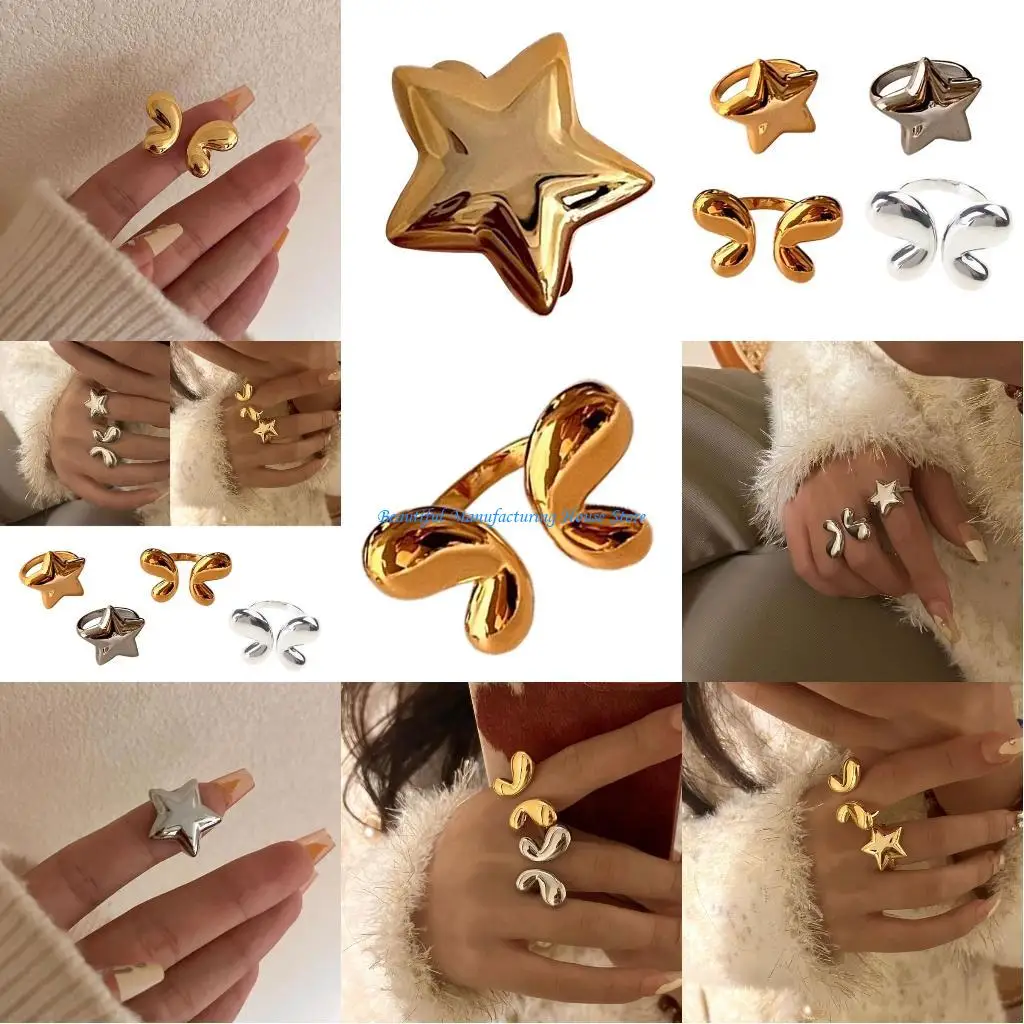 

E56A Fashionable Gold/Silver Tone Butterfly/Star Finger Rings Jewelry for Women Girls