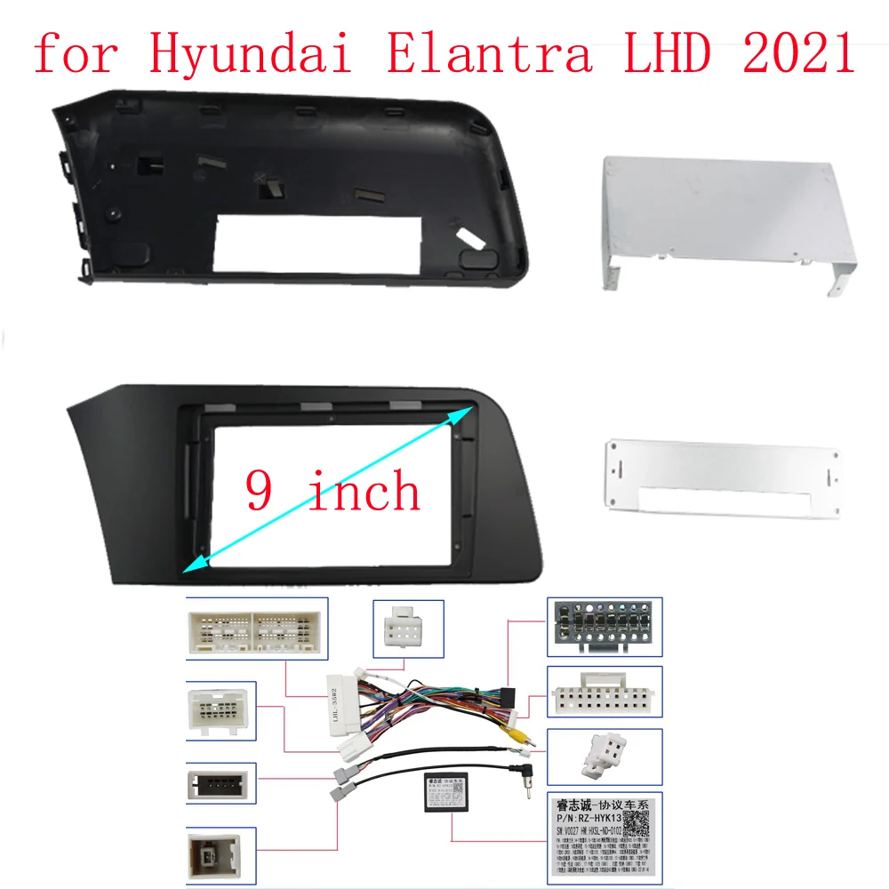 9 Inch Car Radio Fascias Dashboard Frame ABS PC Installation Gps Mp5 Multimedia Player for Hyundai Elantra LHD 2021