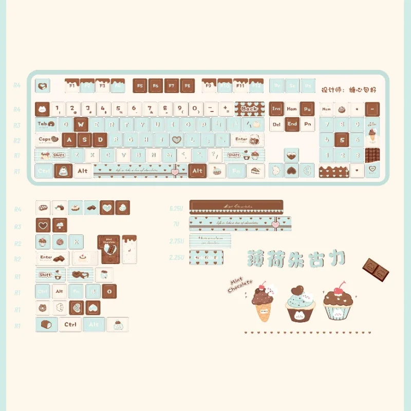 Imagem -06 - Conjunto de Teclas de Chocolate com Hortelã e Perfil Soa 152 Teclas Pbt Sublimação de Tinta de Lados Ajuste 61108 Teclas Personalizadas para Teclado Mecânico