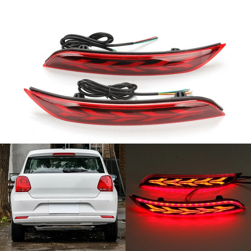 2x LED Rear Bumper Reflector Brake Turn Signal Light For VW POLO Hatchback 3 Function