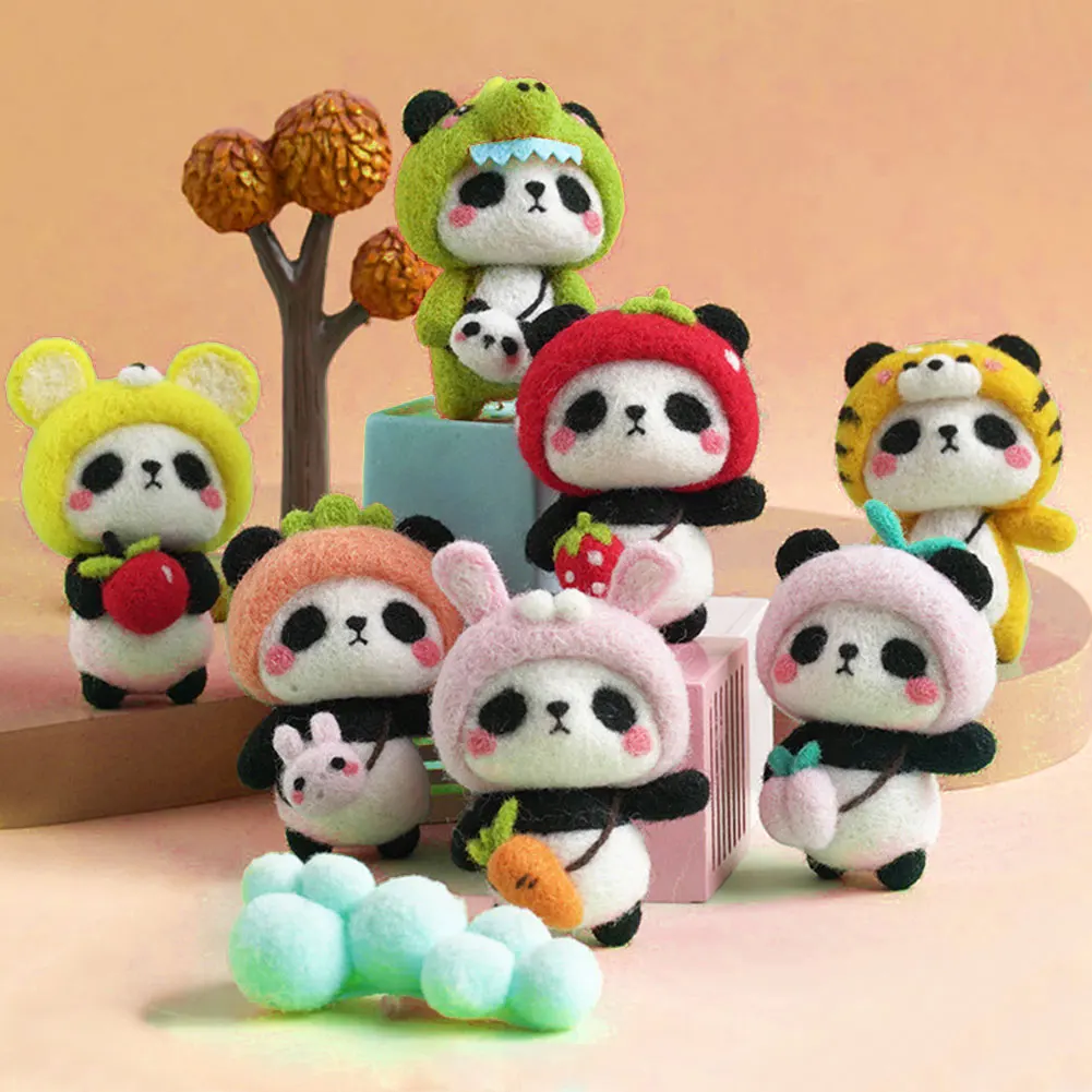 

Panda Doll Handcraft Needle Felting Kit Non-Finished DIY Wool Felt Kit for Needle Material Pack for Kids Beginner Christmas Gift