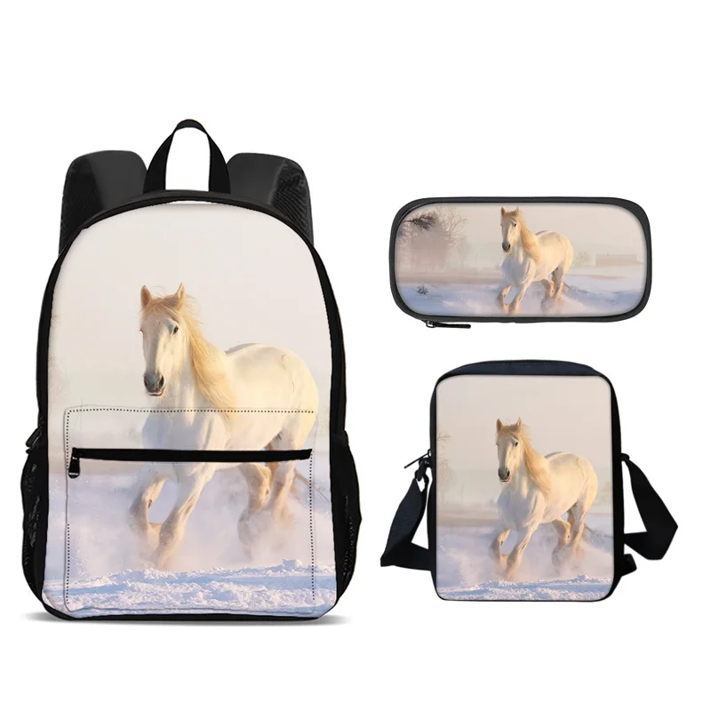 Horse backpack, pencil case, shoulder bag, 3Pcs Set, animal horse 3D printing, large capacity student new item