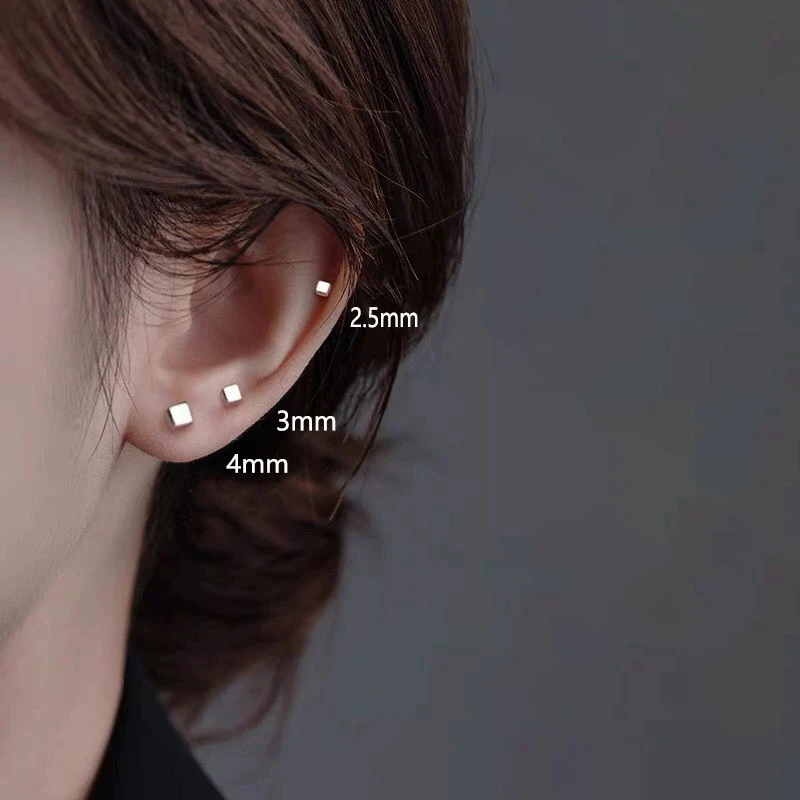 925 Needle Piercing Bone Mini 2.5/3/4MM Square Unisex Stud Earring Ear Hole Care Accessories view 3