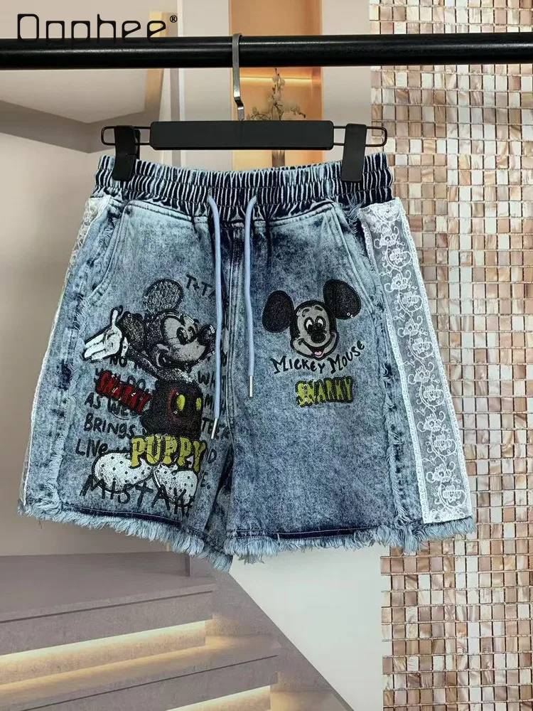 

Trendy Brand Women Shorts 2025 Summer New Lace Splicing Loose and Thin Casual Pants Shorts Denim Hot Pants Women