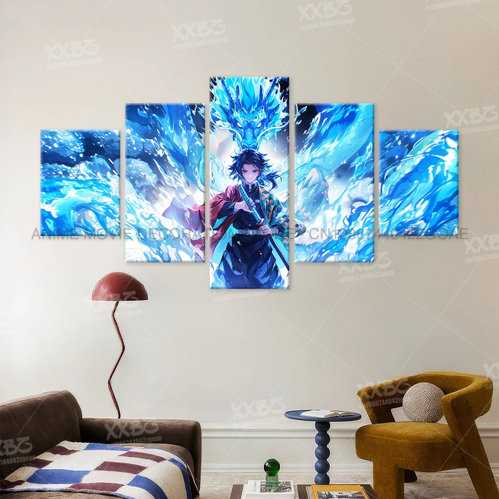5 Stücke Anime Wandkunst Leinwand Malerei Bild Drucken Wohnkultur Dämon Slayer Iguro Obanai Charakter Poster Zimmer Rahmenloses Wandbild – Detail 2