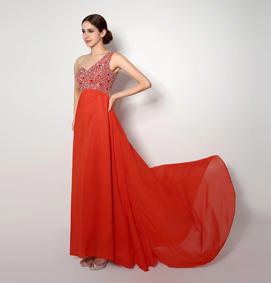 Luxury Chiffon A-Line One Shoulder Crystal Evening Dress Temperament Floor Length Sleeveless فساتين سهره نسائيه فخمة