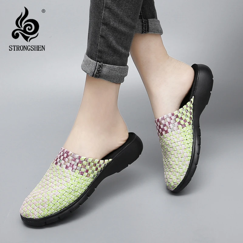 

STRONGSHEN Women Handmade Woven Slippers Slip On Breathable Outdoor Casual Slippers Shoes for Women Walk Shoes Zapatos De Mujer