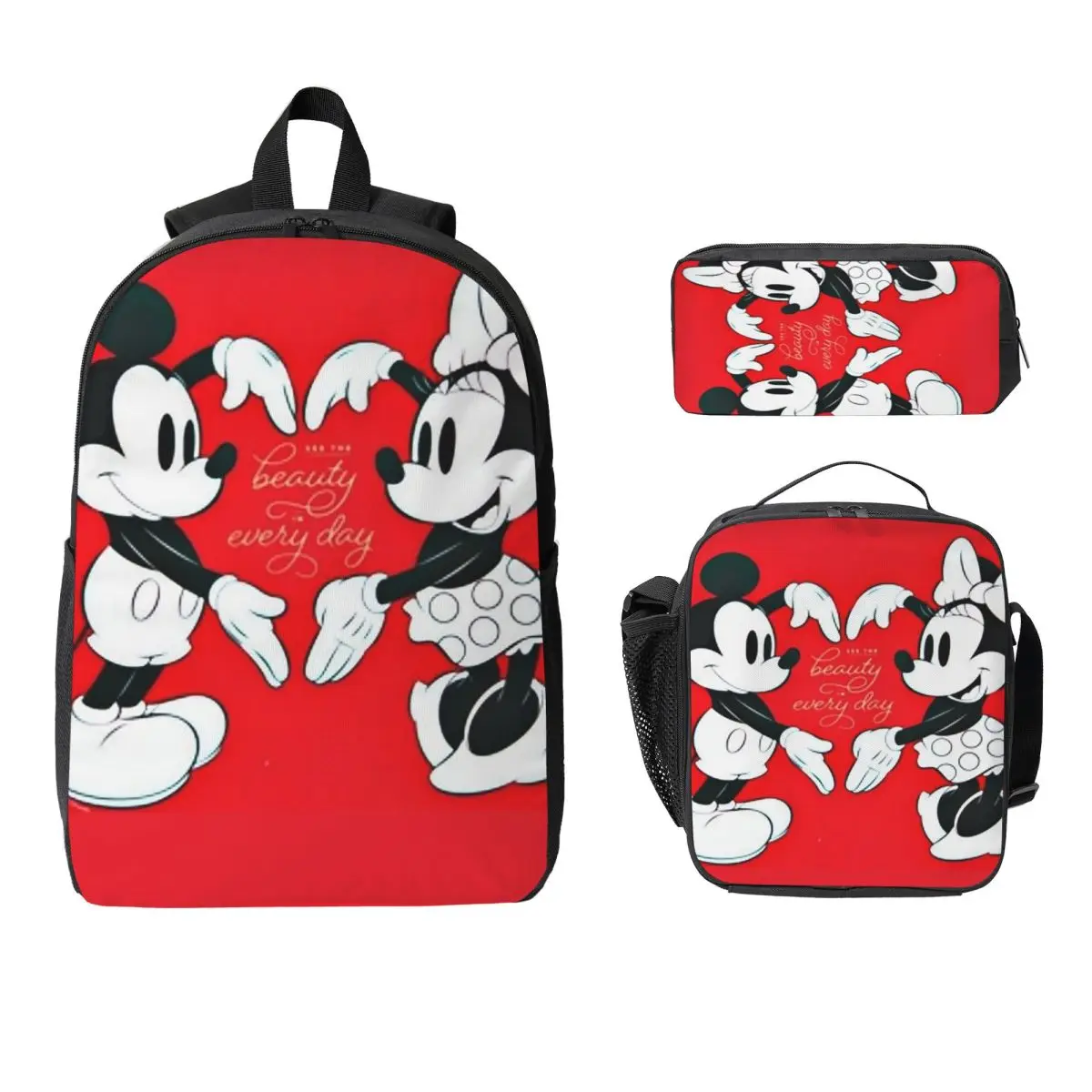 

Mickey Minnie Mouse Cartoon Backpack Student Boys Girls BookBag School Bag Shoulder Bags 3ps Insulated Lunch Bag Pencil Case