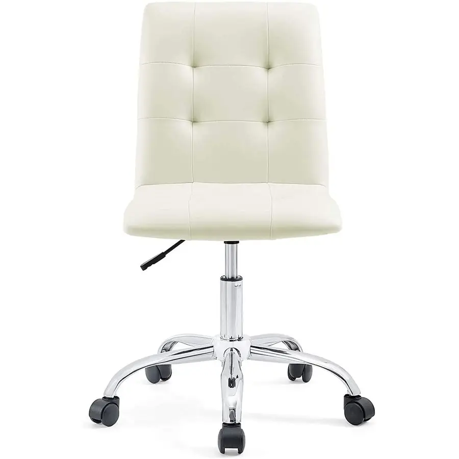 Prim Ribbed Armless Mid Back Swivel Conference Office Chair In White