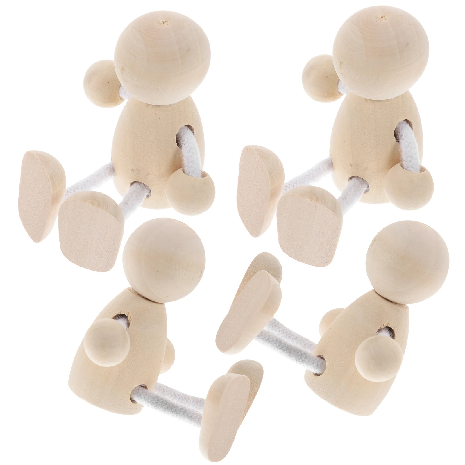 4 Pcs Robot for Kids Wooden Toy People Figures Teens Peg Shelf Decor Crafts Home Wall Child