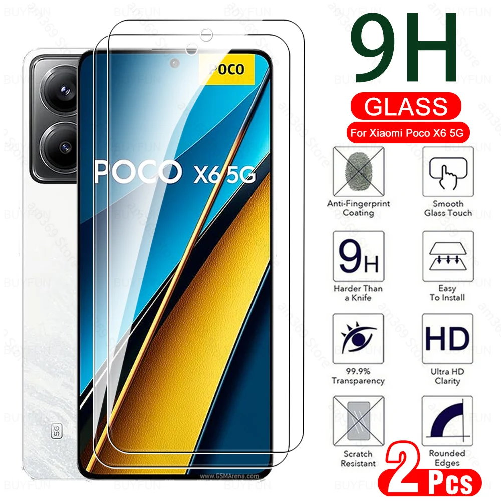 2Pcs 9H Glass For Poco X6 5G Tempered Glass Screen Protector Poxo Pofo Poko X 6 6X Little X6Pro PocoX6 Pro PocoX6Pro 2024 6.67''