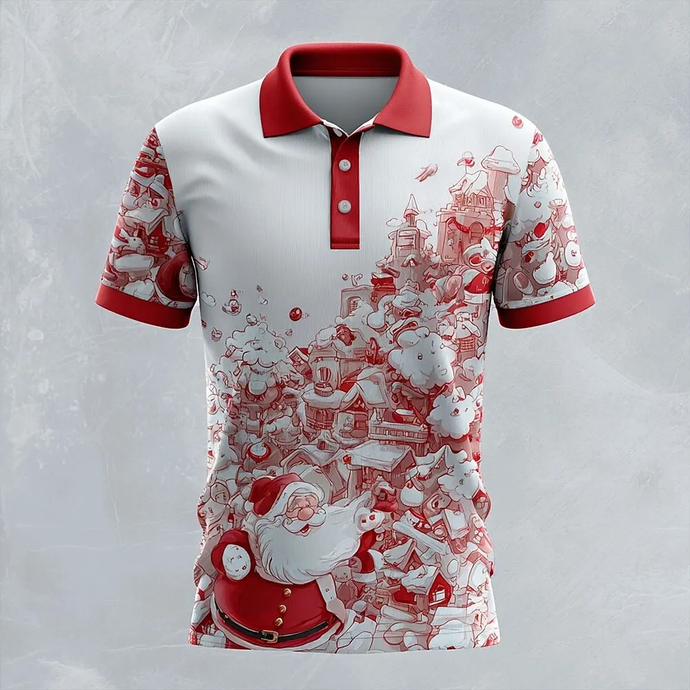 2025 عيد الميلاد الرجال سانتا كلوز ثلاثية الأبعاد طباعة قمصان بولو ، ثلاثية الأبعاد التلبيب تصميم قصيرة الأكمام لباس غير رسمي الصيف عطلة مهرجان نمط #2