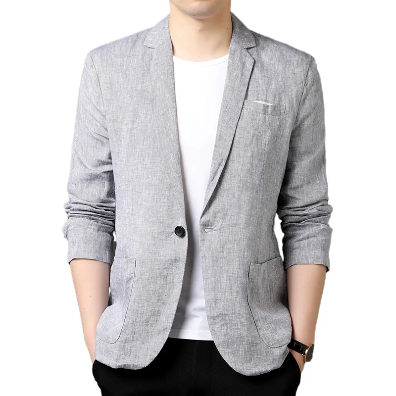 Spring Summer 2024 new high quality men\'s linen suit Fashion handsome trend solid color men\'s coat fabric composition 100% linen