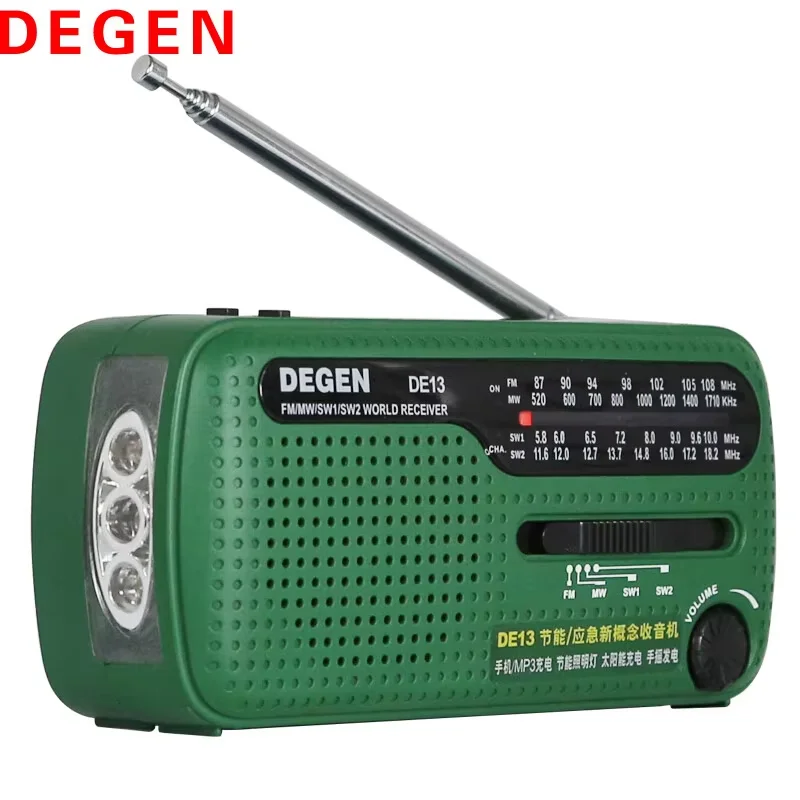 Degen DE13 Hand-cranked Power Supply Full Band Radio Portable Solar Charger English Version