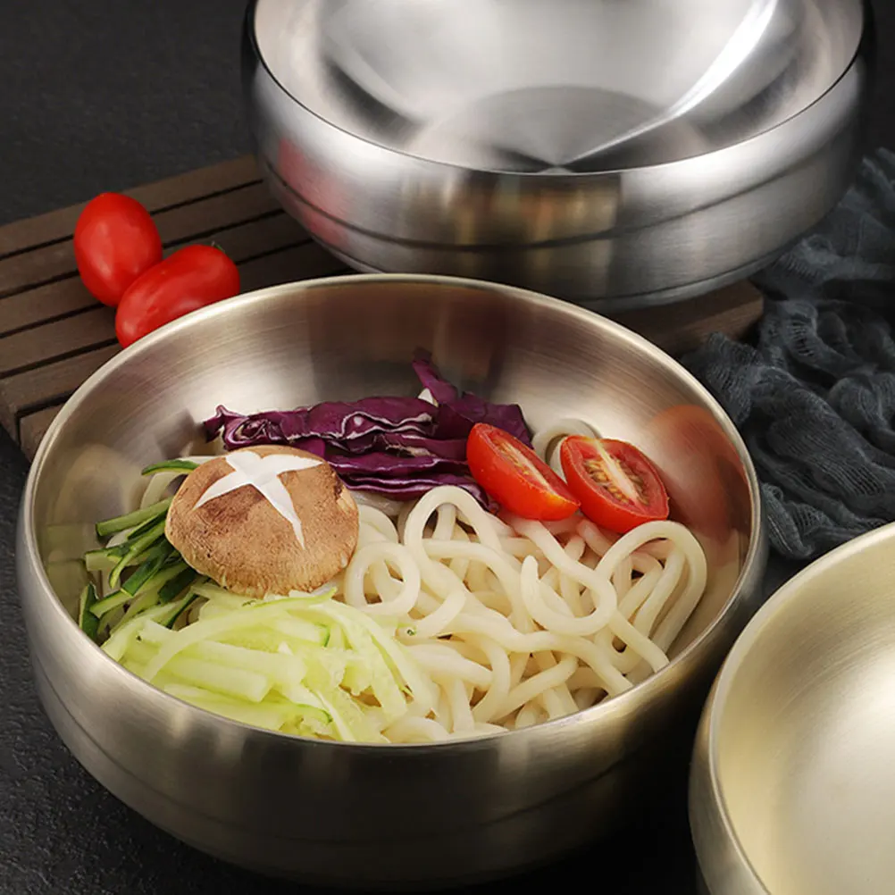 

Cold Noodle Bowl Salad Ramen Stainless Steel Golden Double Layer Soup Pasta Kitchen Tableware Serving Home Baking Pan