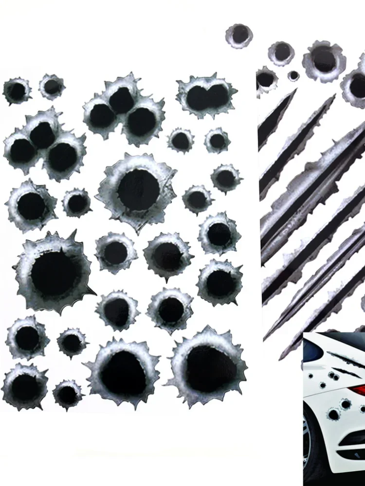 20cm Car Styling 3D Fake Bullet Hole Gun Shots Funny Stickers on Motorcycle Exterior Parts PVC Cover Scratches Decoration Cute,