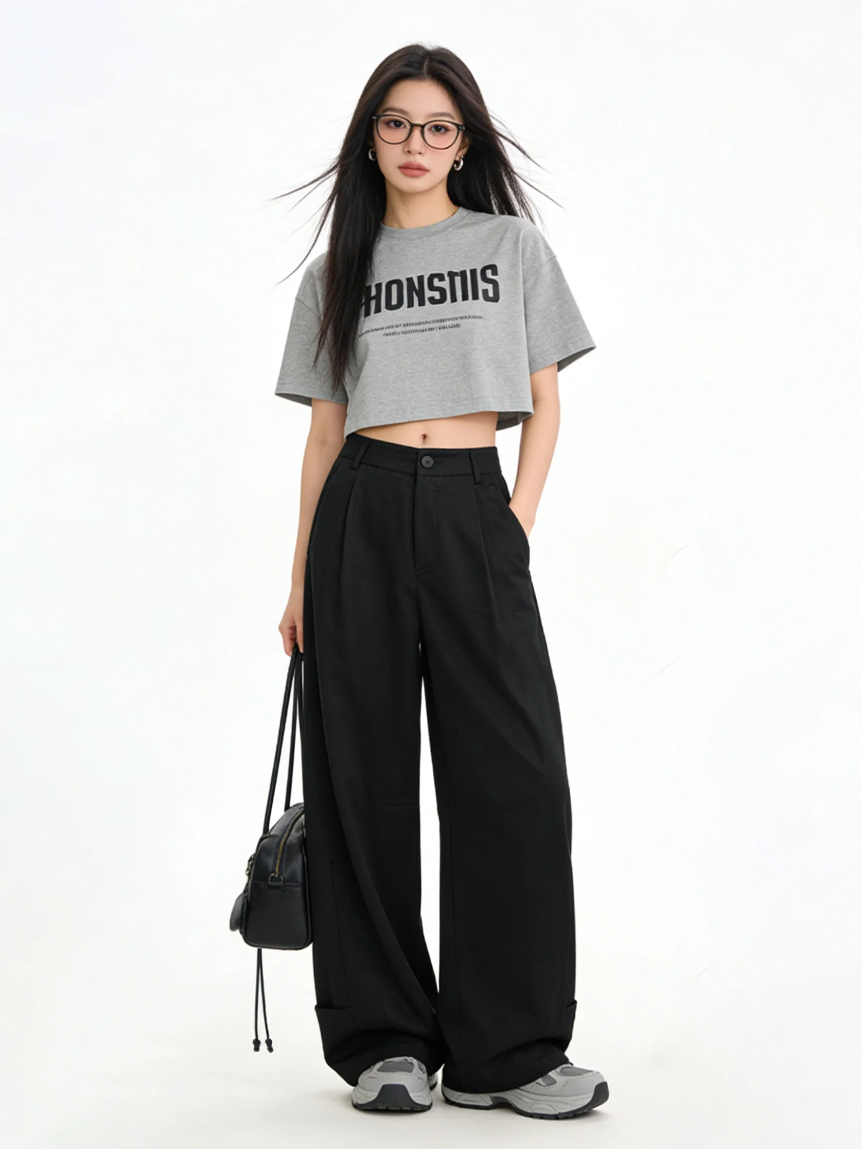 

High Waist Wide Leg Denim Pants Korean Style Spring Commute Casual Slimming Drapey Loose Fit Ladies Jeans Elastic Waist