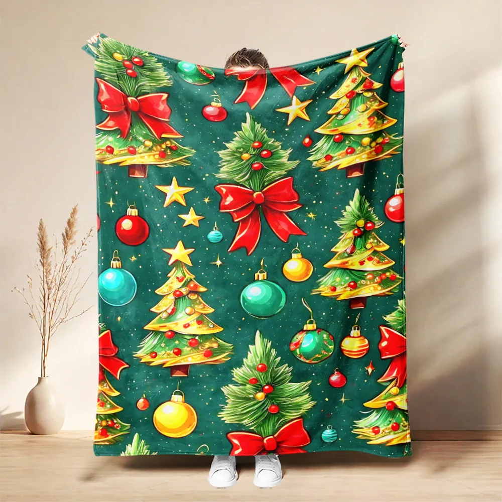2026 Colorful Christmas Tree Blanket Coral Fleece Bed Cover Thin Blanket Colorfast for Travel Nap Throw Cover Blankets for Gifts