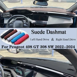 Suede Leather Dashmat Automobile Dashboard Cover Dash Mat Anti-UV Car Accessories For Peugeot 408 GT 308 SW 2022 2023 2024