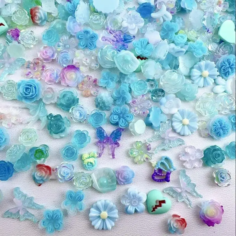 50PCS Multicolor Mixed Bows Flowers Nal Charms Cartoon Bear Claw Simulatied Fruit Nail Art Decoration for Making DIY Nail Crafts