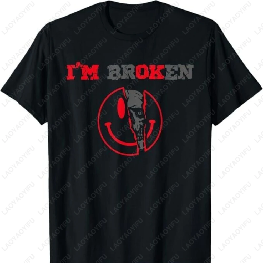 Confused Smile I'm Broken Invisible Illness I Am Ok Broken T-Shirt Abstract Broken Heart Art Cotton Tee Invisible Illness