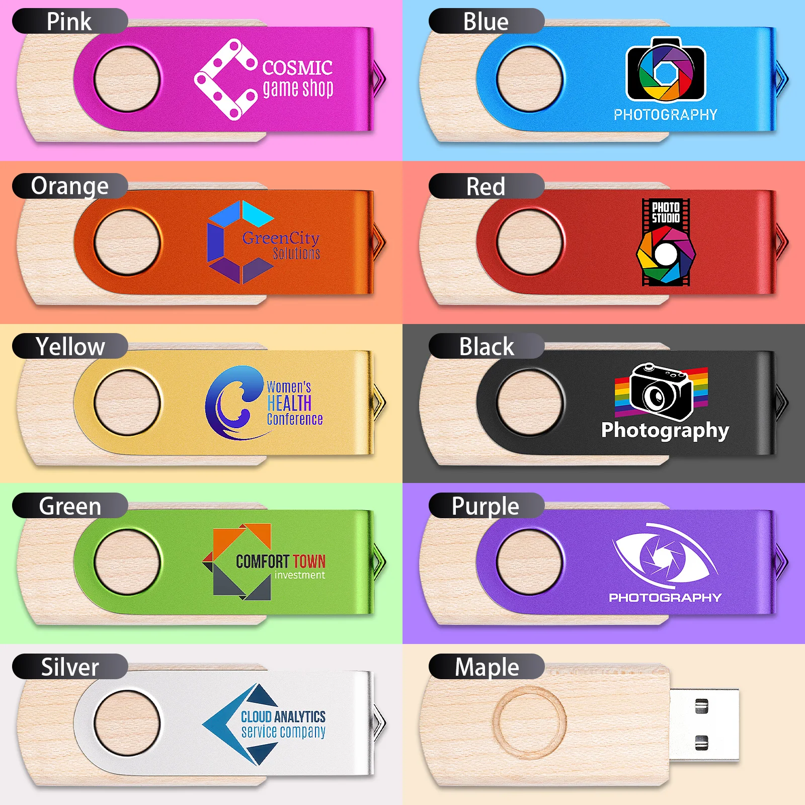 USB3.0 Wooden Metal USB 3.0 Flash Drive Rotatable Pendrive Thumb Memory Stick Free Custom Logo Pen Drive U Disk 128GB 64GB 32GB