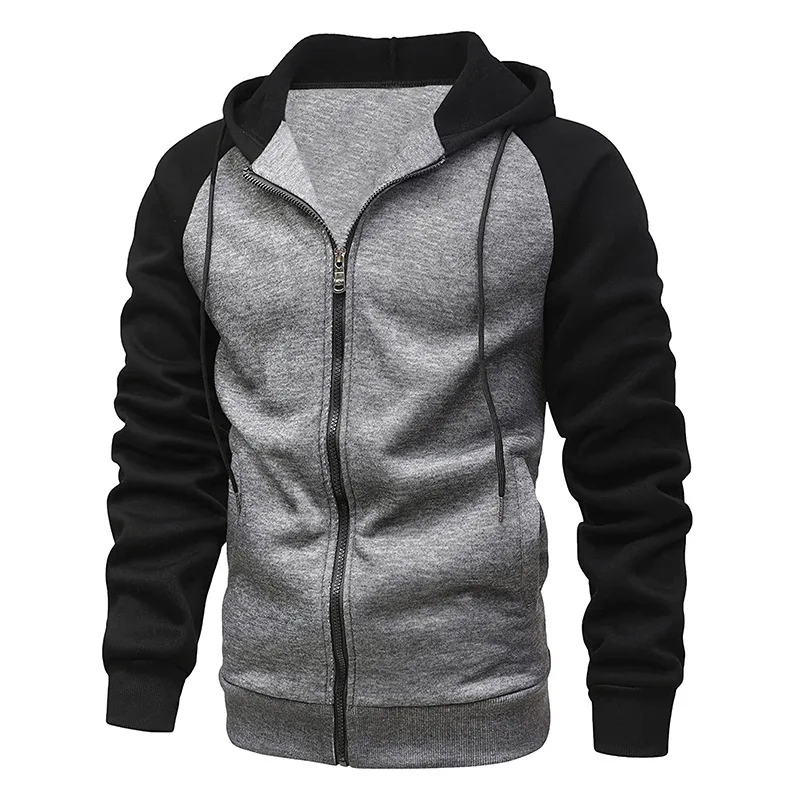 Men's Zip-Up Color Block Hoodie Casual Stylish Durable Fall/Winter Top with Raglan Sleeves Hoodies Sweatshirt for Male image 4