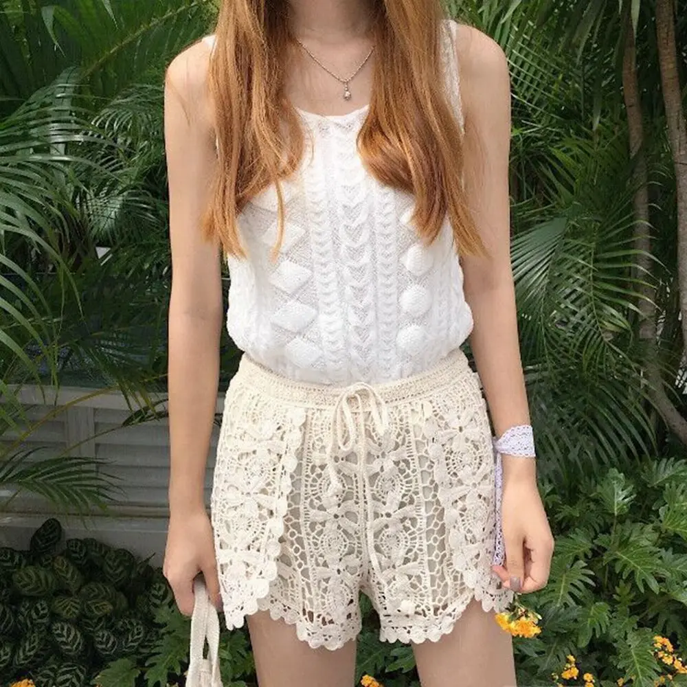 Fashion Lace Safety Pants Hollow Out Beach Crochet Pants Bohemian Style Anti-Emptied Crochet Shorts Women Girls Summer Shorts