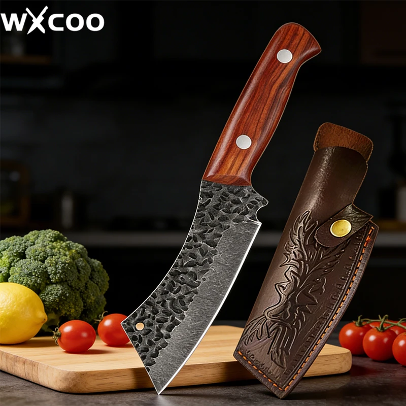 WXCOO Hand Forged Vegetable Knife Kitchen Knife for Meat Cleaver Fruit Slicing Utility Knife with Cover Kitchen Accessories