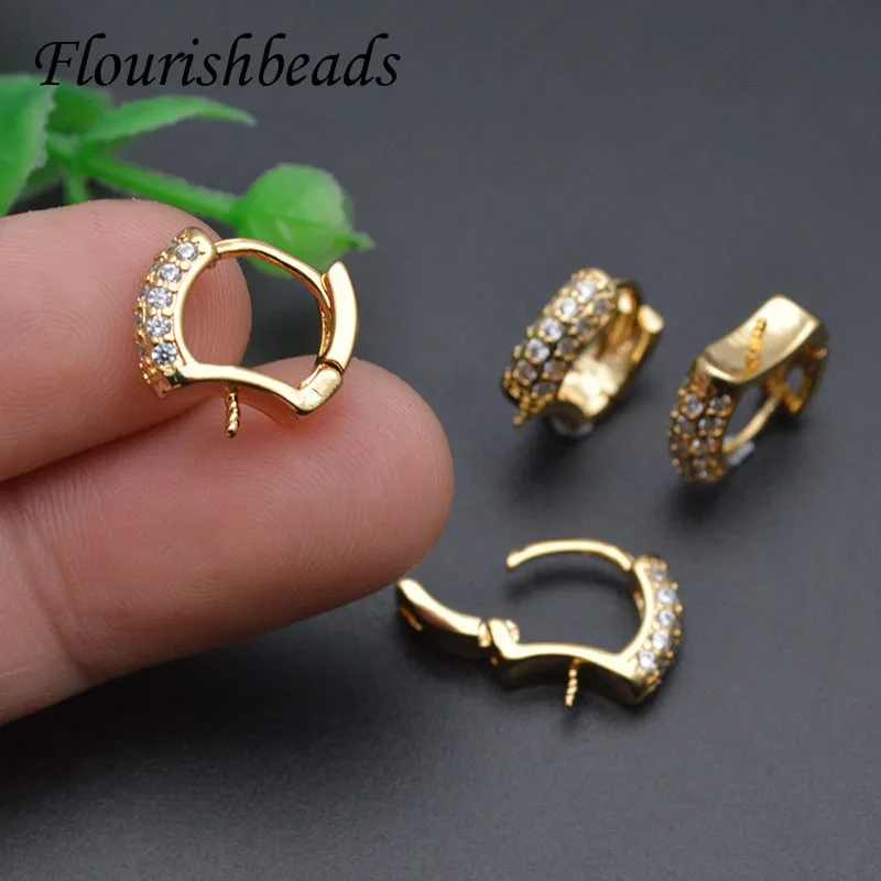 50 قطعة الذهب الحقيقي تصفيح الأذن السنانير معبد حجر الراين القرط موصل مع دبوس صالح الخرز Earrings بها بنفسك أقراط مجوهرات صنع مكونات