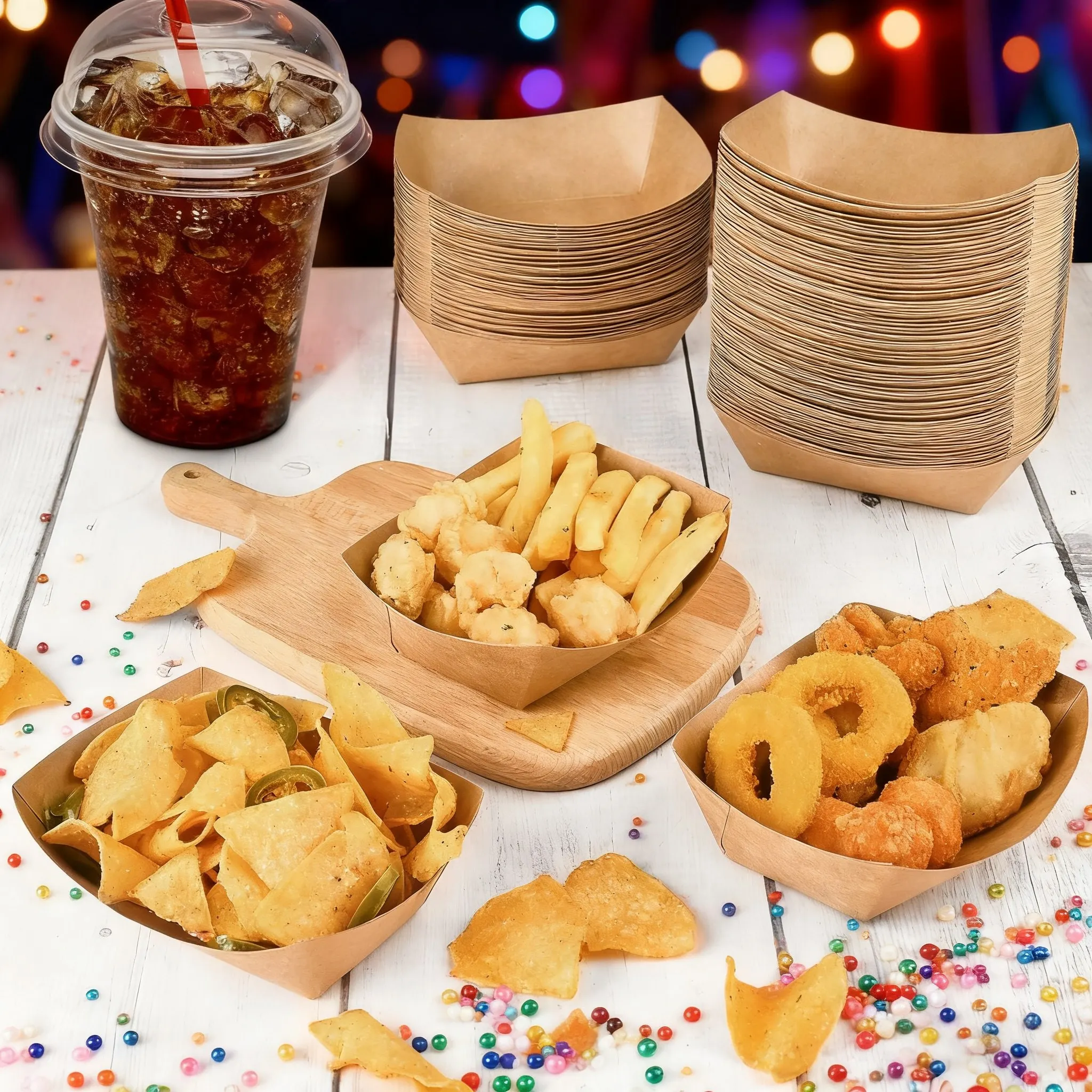 40 Pack 1.5 Lb Paper Food Trays, Mini Disposable Kraft Boat, Paper Food Serving Tray for Snack Dessert Taco Nacho Disposable Paper Boat, Serving Boats, Food Holder Trays for Snacks French Fries Nacho - view 7