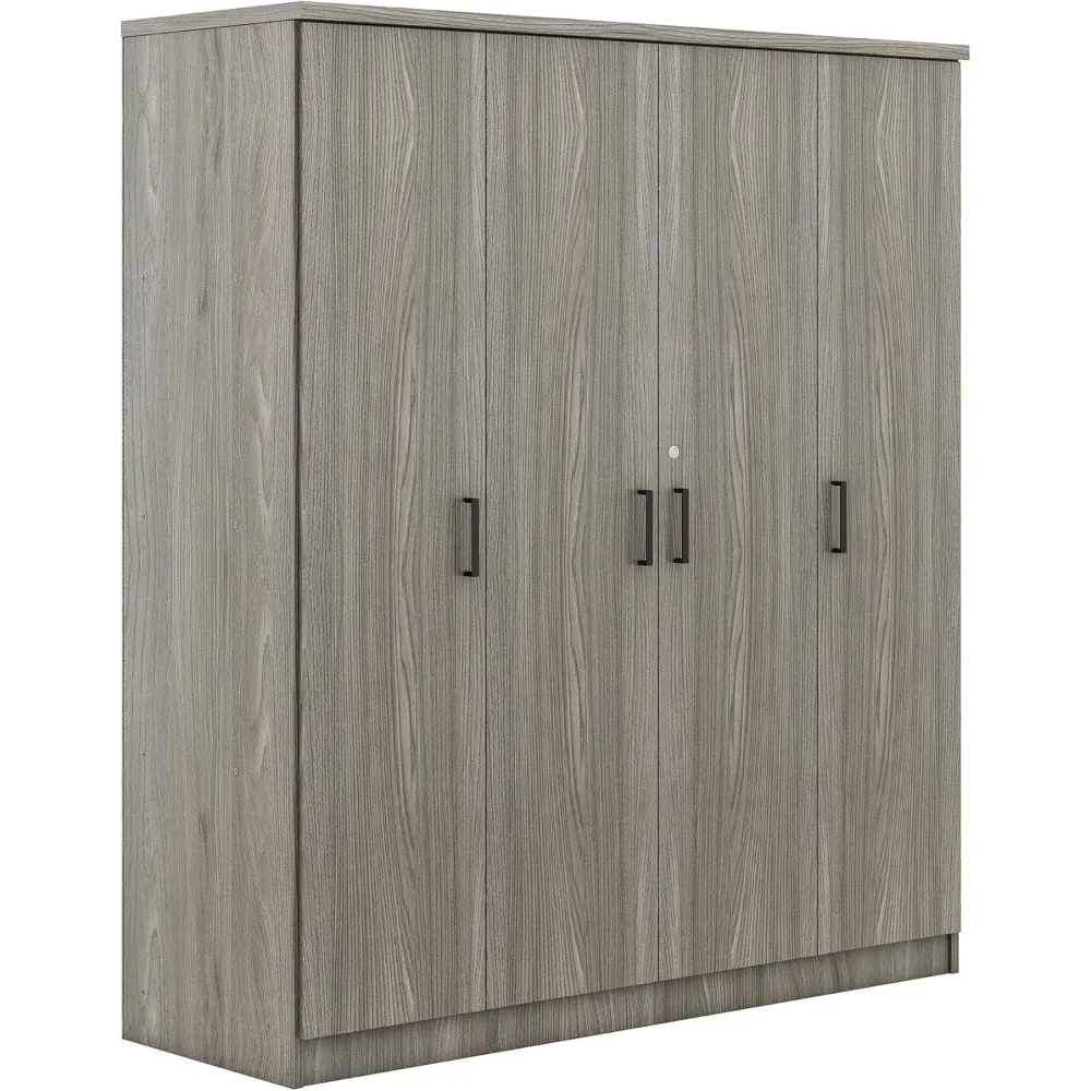 Armoire à 4 portes avec tiroirs, étagères et rail suspendu, armoire autoportante, armoire de rangement pour vêtements, org