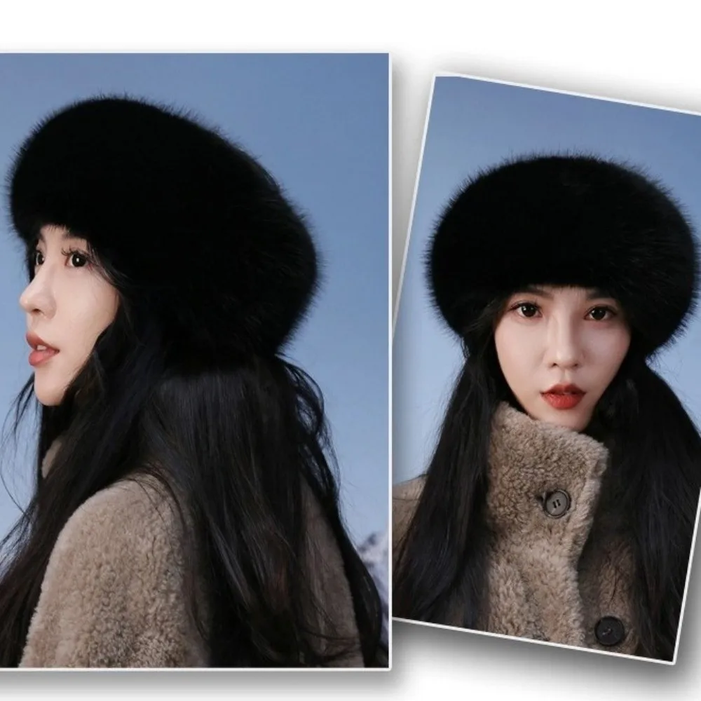 Fashion Thick Turban Hat Keep Warm Solid Color Winter Hat Imitation Fox Fur Fluffy Headband Winter