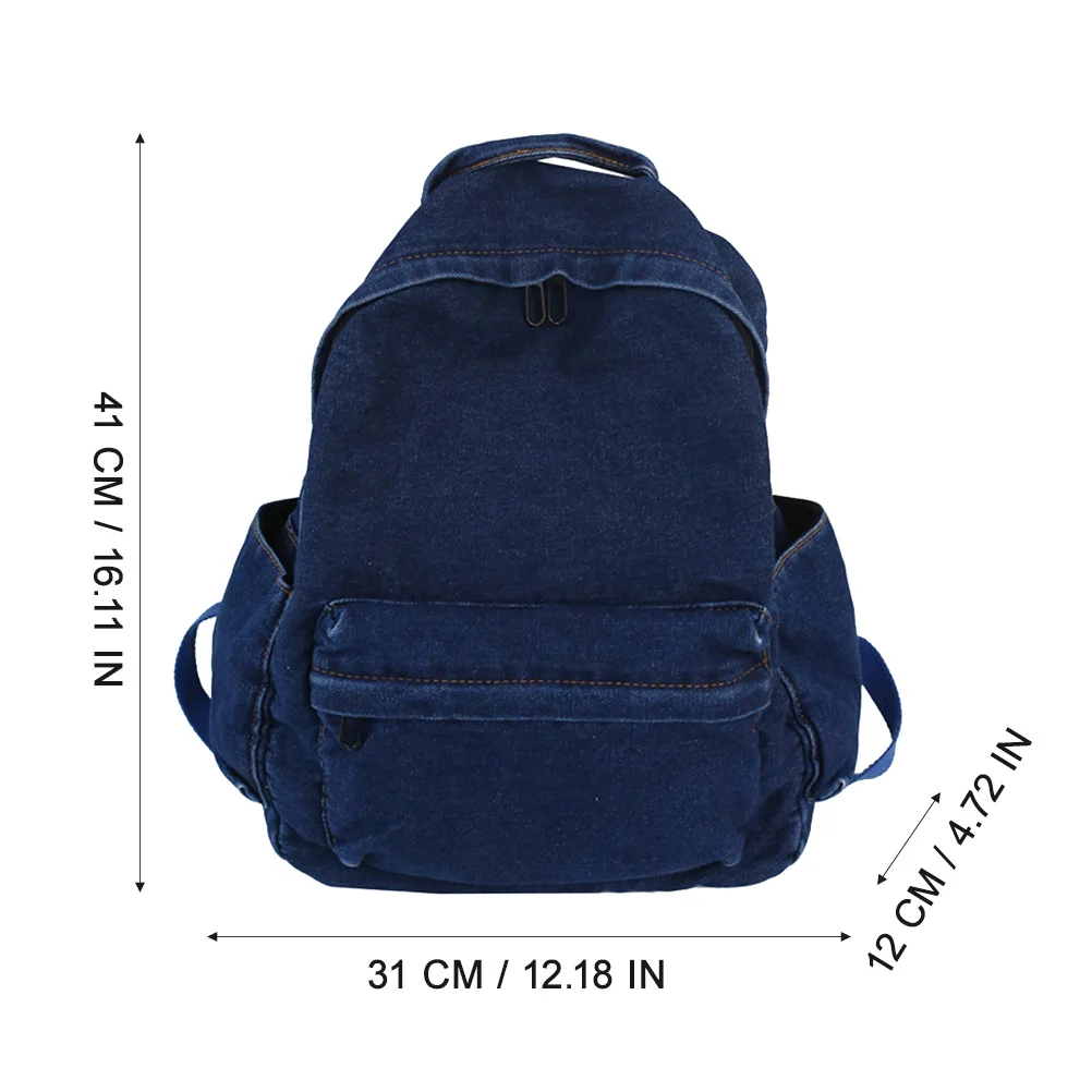 1pc Canvas Rucksack For School School Backpack Work Denim Satchel Travel Shopping Backpack Retro Stylish Dark Blue
