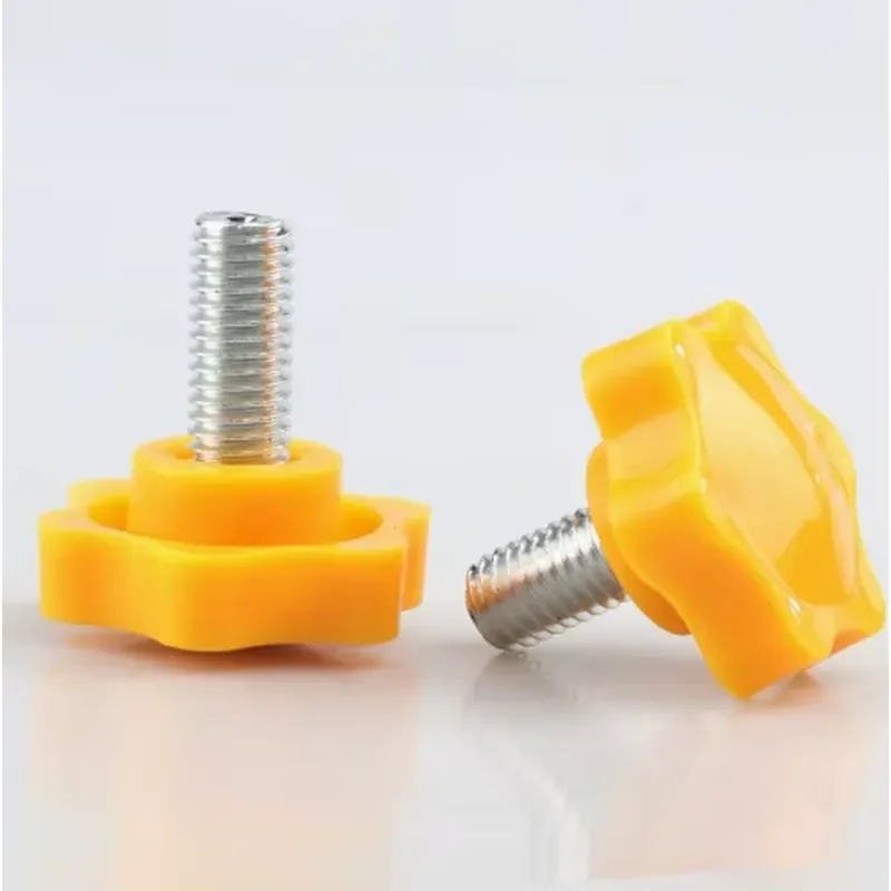 Yellow 6-Point Star Knob Carbon Steel Hand-Tightening Adjustment with Plastic Head