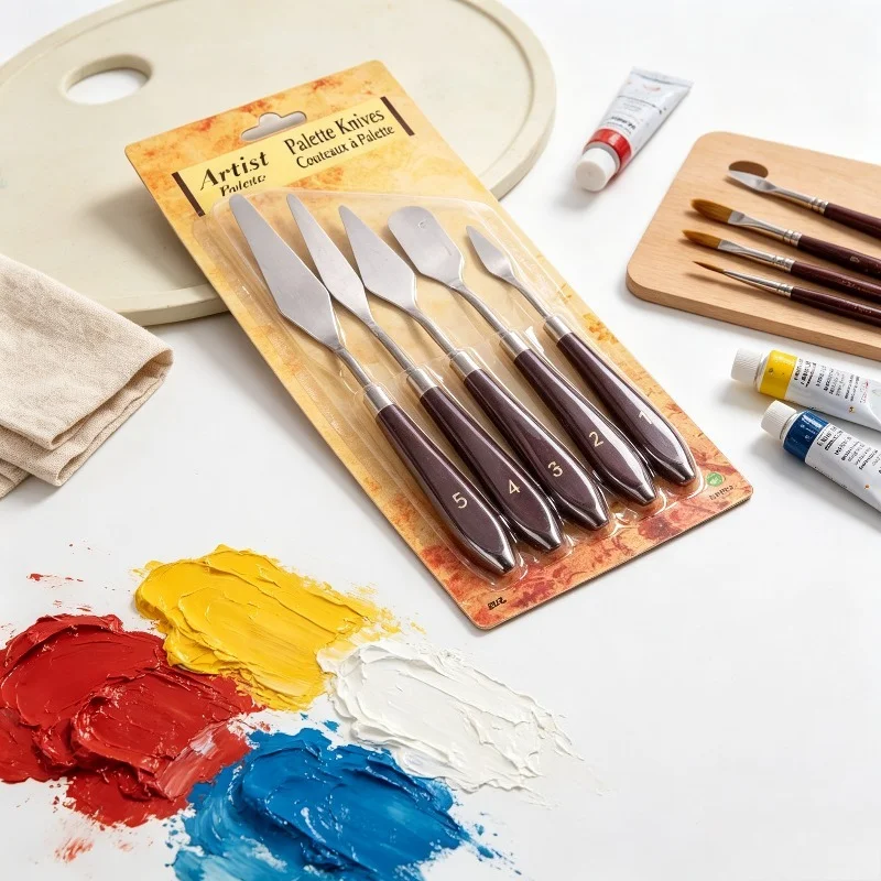 5pcs Stainless Steel Palette Knives, Professional Scrapers for Oil Pastel, Gouache & Acrylic, Durable Art Painting Tools