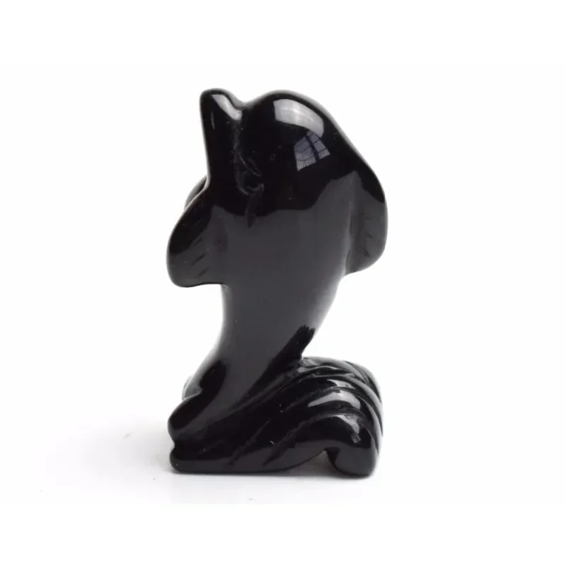 1.9 INCH Natural Black Obsidian Carved Crystal Reiki Healing Dolphin on Pedestal Statue Animal Figurine Home Decoration