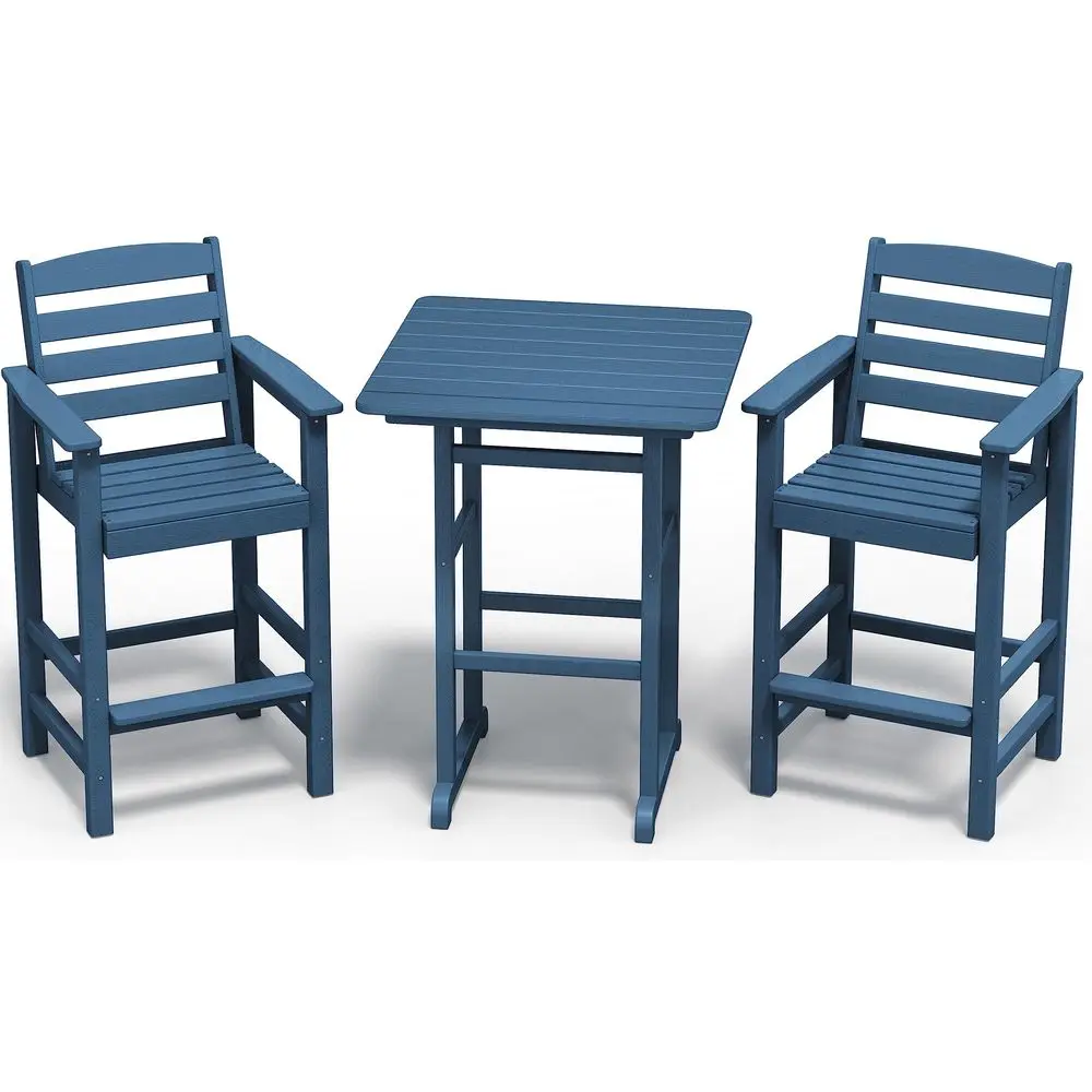 

Balcony Adirondack Chairs and Table 3 Pieces Set, Adirondack Bar Height Chairs Set of 2 and Bar Table, Outdoor Bar Stools Set f