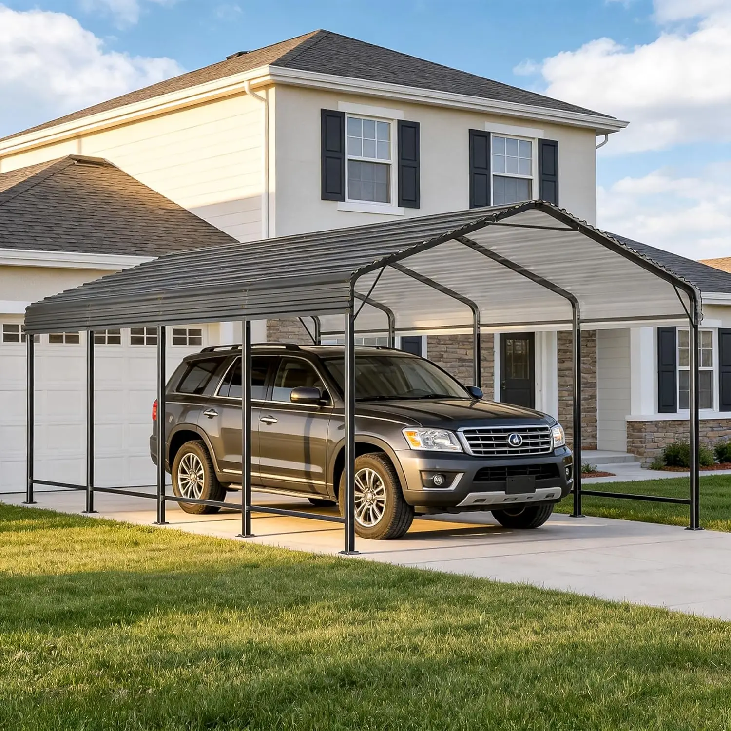 12x20 FT Heavy Duty Metal Carport with Reinforced Frame, All Weather Galvanized Steel Shelter for Boat Tractor Truck, Customized