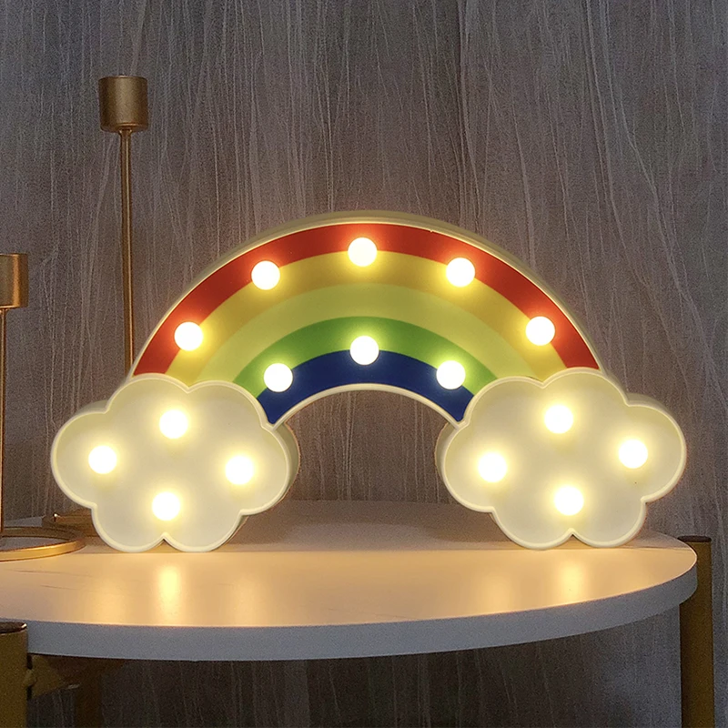 Luz LED de noche con batería para decoración de dormitorio, lámpara colgante de pared, marquesina blanca cálida, arcoíris, estrella, nube, luna,