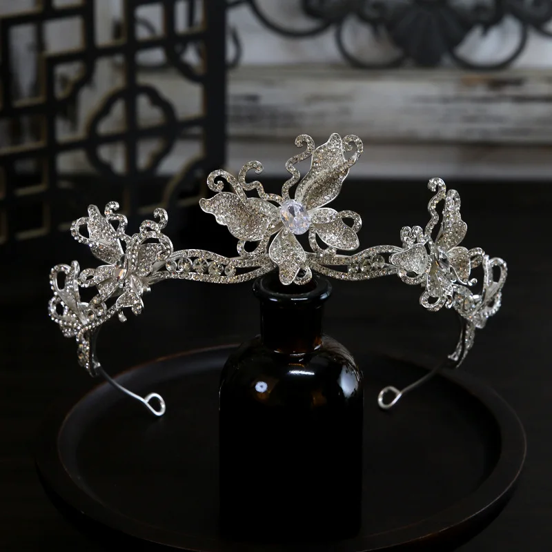 

Luxury Wedding Hair Tiara Crystal Bridal Butterfly Crown Silver Color Diadem Women Hair Accessories Headpieces Jewelry Headwear