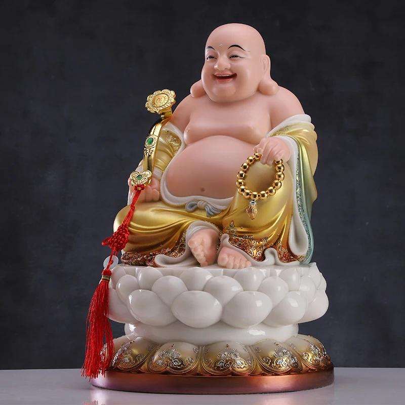 30 سنتيمتر آسيا عالية الجودة متجر المنزل تعويذة التميمة الحصول على المال الغني إله الثروة CAI شين مايتريا بوذا اليشم التذهيب النحت