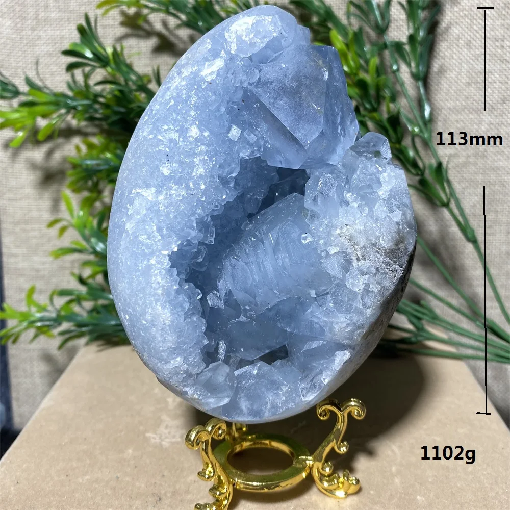 Imagem -02 - Geode de Cristal Azul Raro Natural Quartzo Form Coração Minerais Reiki Feng Shui Wicca Cru Ornamentos para Decoração de Casa Quarto Ovo