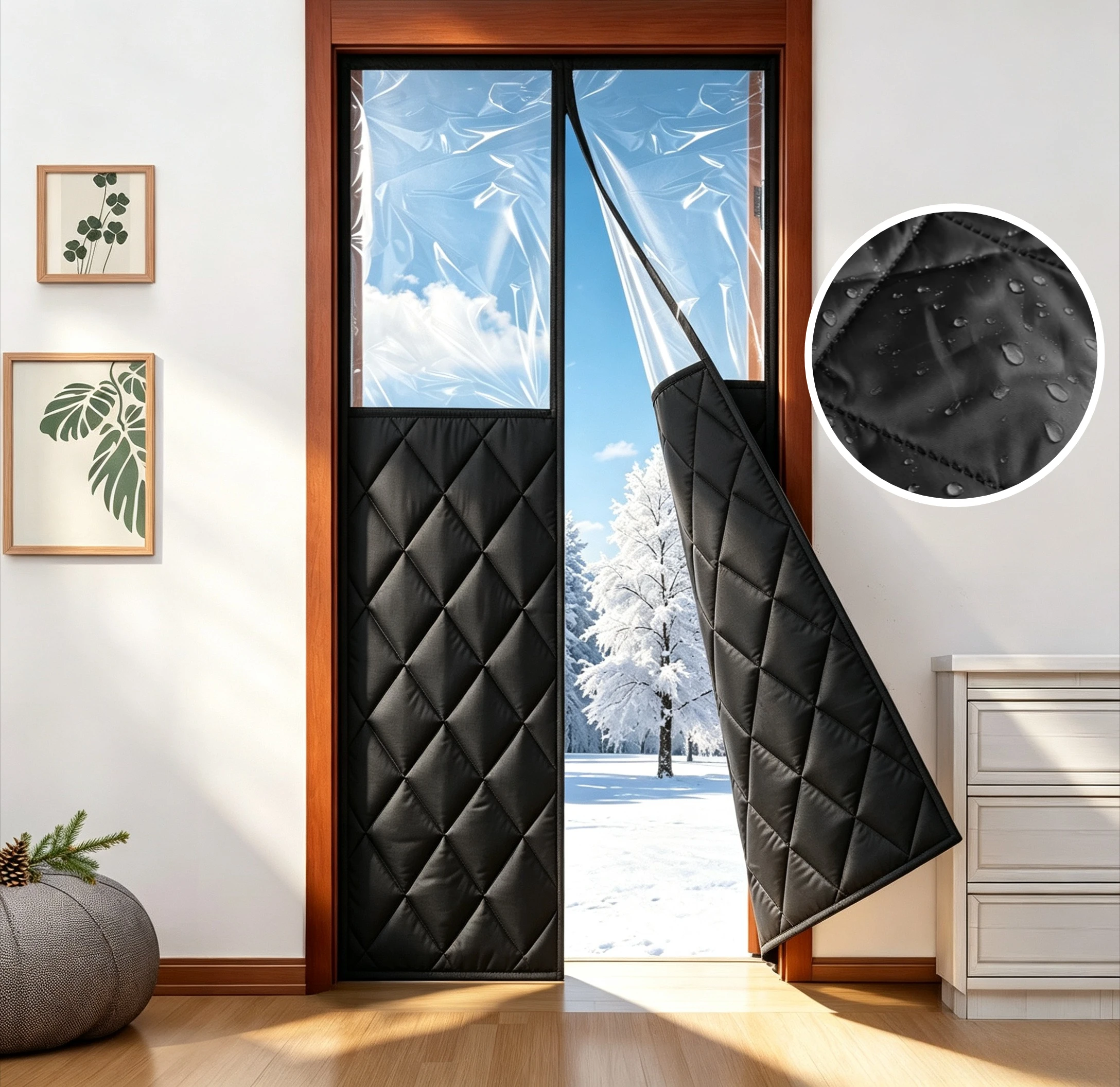 Magnetic Insulated Door Curtain Thermal Door Cover for Winter with Clear Window Window Insulation Kit & Doors Draft Stopper